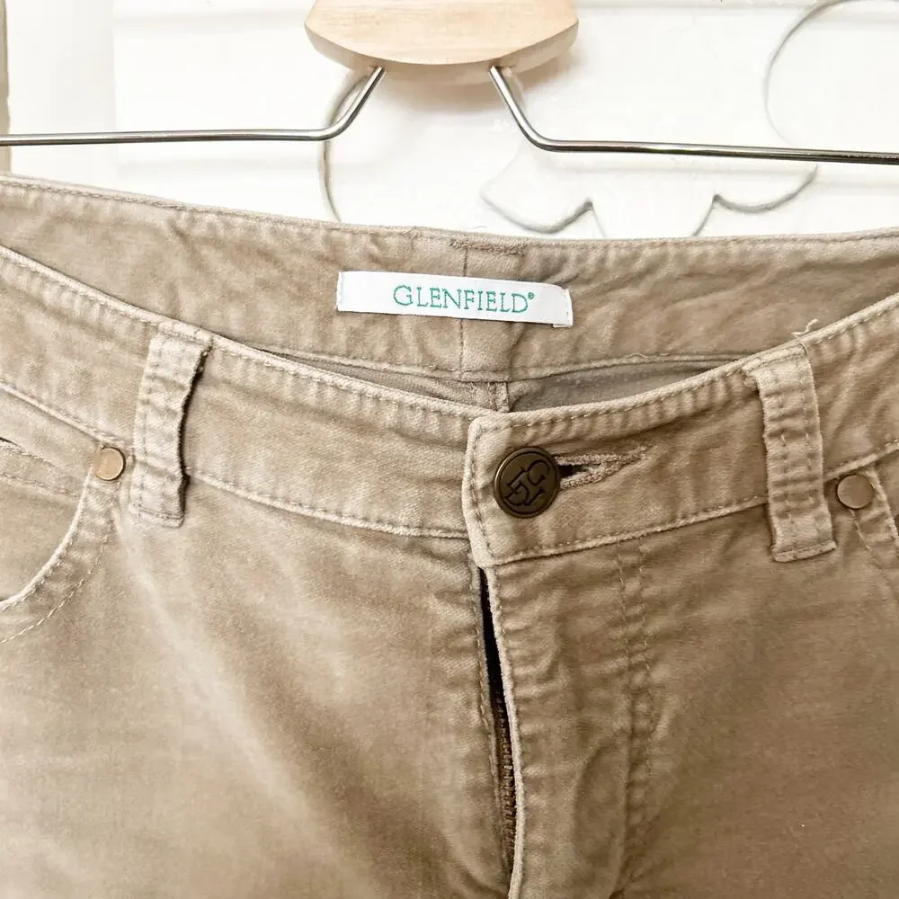 Glenfield Men's Straight Leg Pants Khaki Stretch Corduroy Cotton Blend Size 42